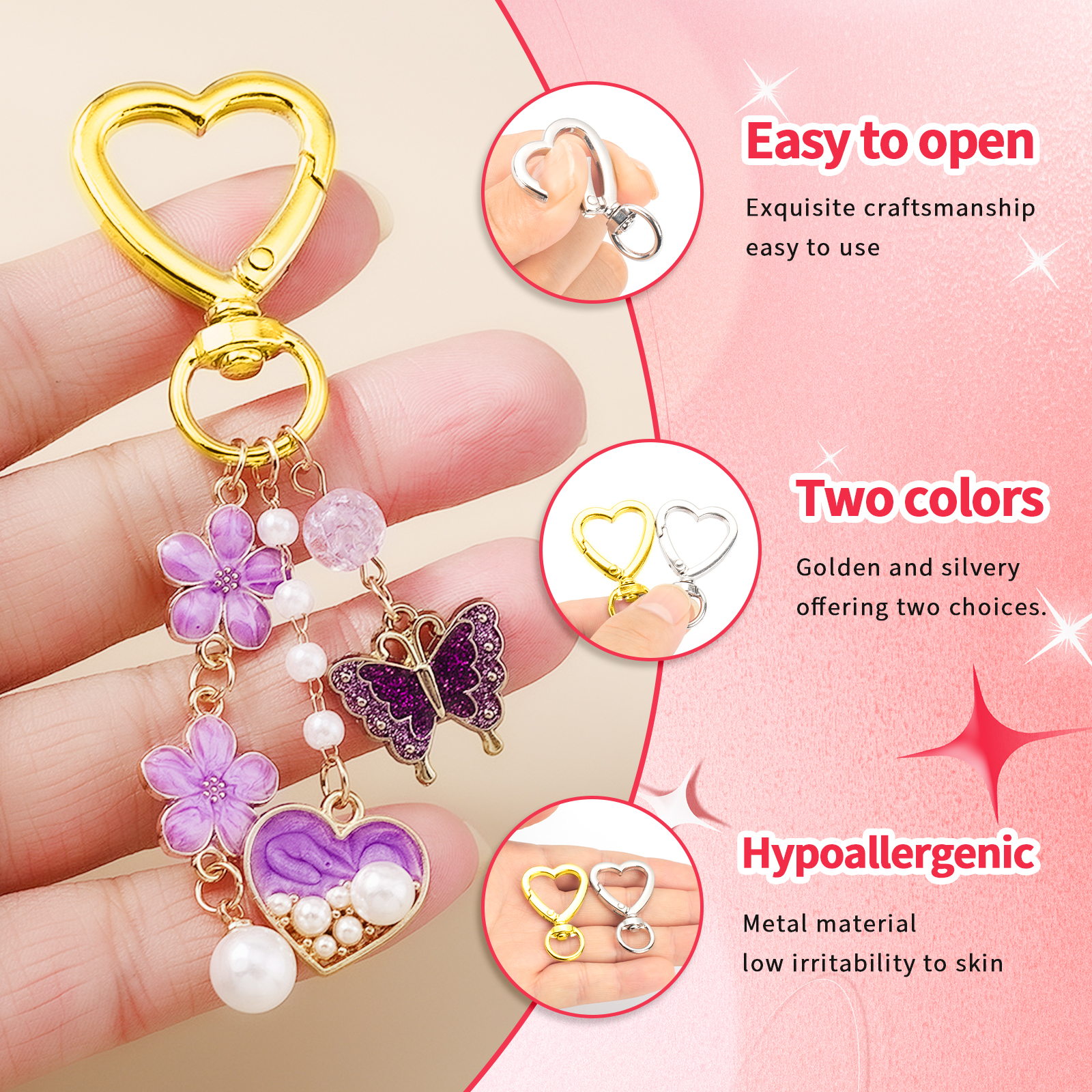 10pcs Metal Heart Lobster Claw - Daith Heart Ring ulasan dan harga