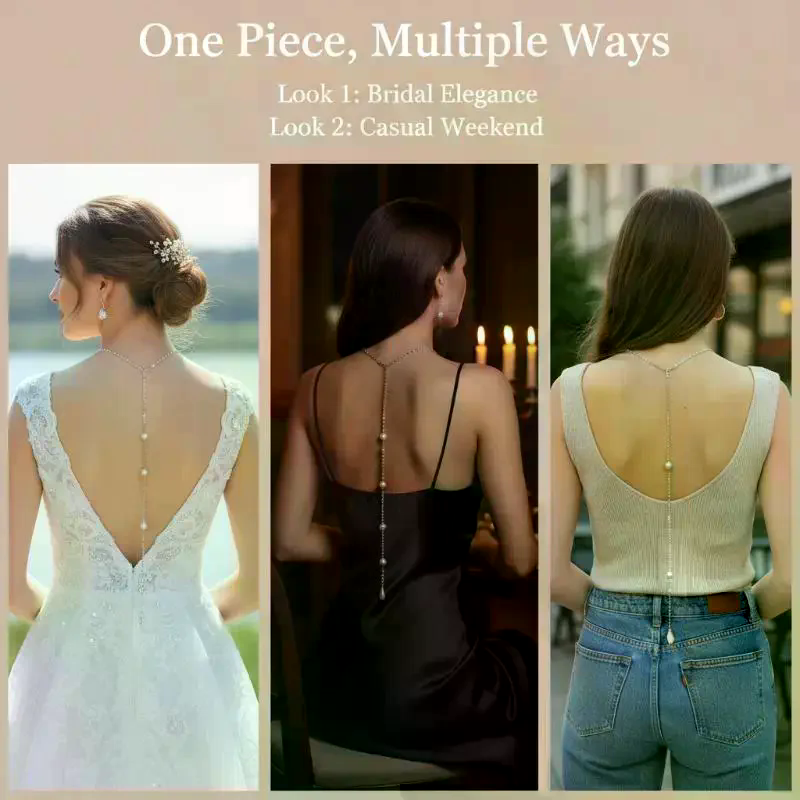 Sparkly Pearl Back Chain Neckl - Body Jewelry For Backless Dress ulasan dan harga