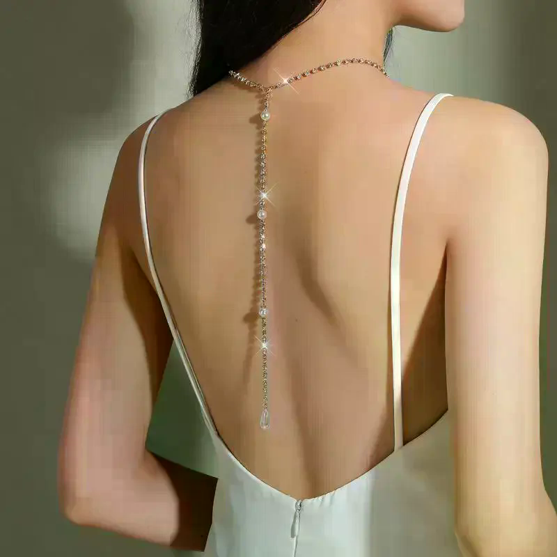 Sparkly Pearl Back Chain Neckl - Body Jewelry For Backless Dress ulasan dan harga