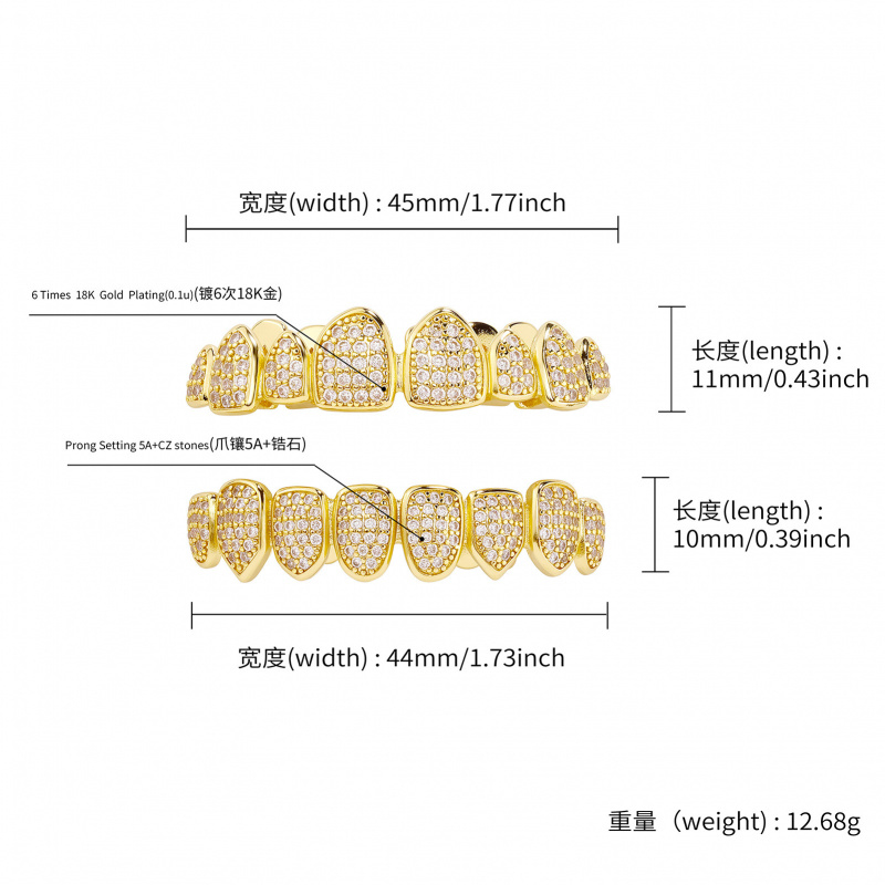 New HipHop CZ Teeth Set For Un - Body Jewelry High End ulasan dan harga