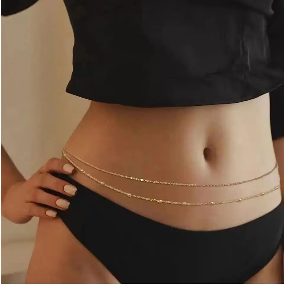 HipHop Double Layers Belly Cha - Body Jewelry Necklace ulasan dan harga